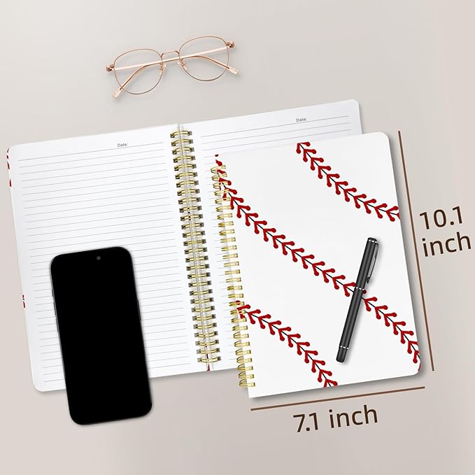 Cute Spiral Notebook journal B5 Aesthetic Pretty Design for Women Girls Kawaii with Pocket, 10 x 7.2 inch, Lined, Baseball
