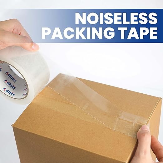 ADHES 2.6mil No Noise Packing Tape, 48mm x 50m, 6 Rolls, Heavy Duty Silent Packing Tape for Moving, Storage, and Packaging