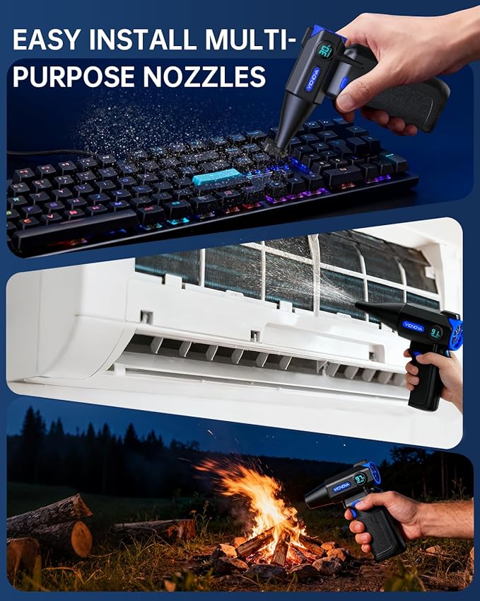 VICNOVA Compressed Air Duster, 150,000RPM Cordless Electric Air Blower with 3-Speed Adjustable Rechargeable with LED Light for Cleaning Car, Computer, PC Keyboard, Gifts for Dad, Man, Him