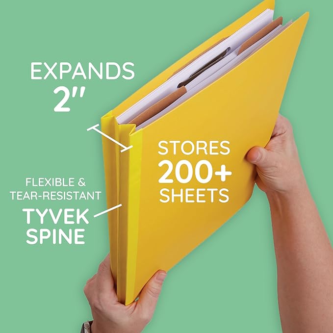 10 Blue Summit Supplies Classification Folders, 1-Divider, Letter Size, Yellow, with 2 Inch Tyvek Expansions, Durable 2 Prong Design for Organizing Standard Medical Files & Office Reports, 10 Pack