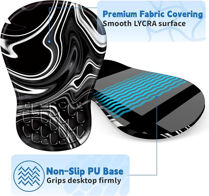 YIWEI Ergonomic Mouse Pad with Wrist Rest Support, Mousepad with Comfortable Memory Foam Wrist Rest and Non-Slip PU Base for Pain Relief, Computer, Laptop, Office, Home (Black-2)