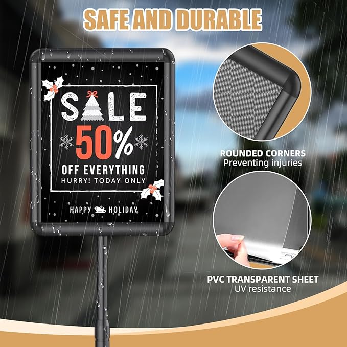 Sign Holder Stand 8.5x11 inch, Adjustable Floor Sign Stand for Display with Snap-Open Frame, Portable Standing Sign Holder for Business Retail Events, Black