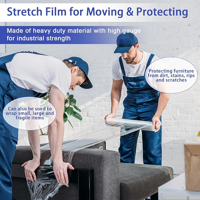 Stretch Film, RAZCC Stretch Wrap Industrial Strength, Shrink Wrap for Pallet Wrap, Heavy Duty Clear Plastic Wrap with Handles, Moving Wrapping Plastic Roll, 15" x 1000 Ft Per Roll, 60 Gauge, 1 Pack