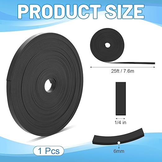 Black Magnetic Tape Roll Thin Strips, 1/4 inch x 25 feet Magnetic Whiteboard Graphic Decorative Tape Marking Line for Classroom Office Fridge Charts Graphic Decorative