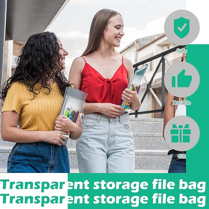 Lincia 12 Pack Clear Pencil Pouch for 3 Ring Binder Pencil Case with Metal Zipper 3 Ring Binder Pocket Inserts Bag 10 x 7'' Visible Cash Envelope with Re-enforced Grommet for College Office Supplies