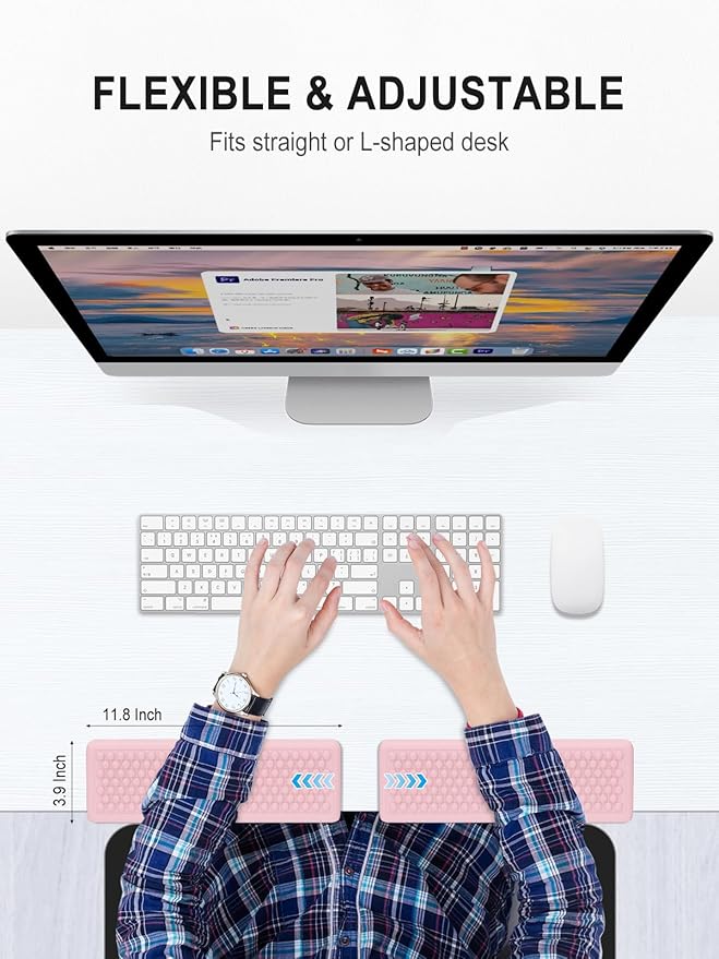 Hsurbtra L-Shaped Desk Elbow Pad, 2-Piece Soft Memory Foam Elbow Support Padding with Non-Slip Rubber Base, Ergonomic Desk Edge Cushion Wrist Rest for Office, Home, Work, Gaming, Pink