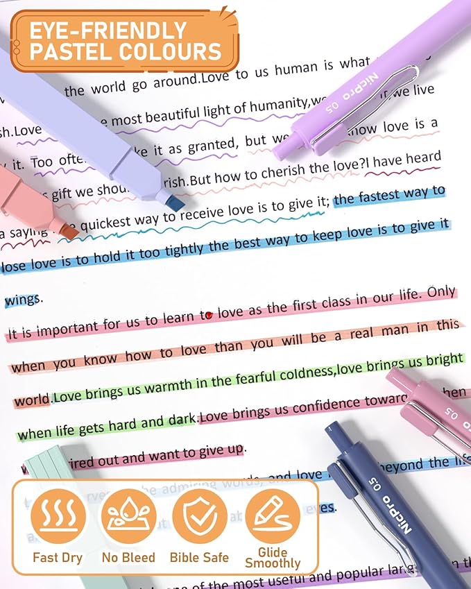 Nicpro 33PCS Aesthetic Highlighter and Gel Pen set with Case, 12 Bible Highlighters & Cute Pens Refills With Soft Ink & Tip, No Bleed Quick Dry for Bible Study Journaling Planner Notes School Supplies