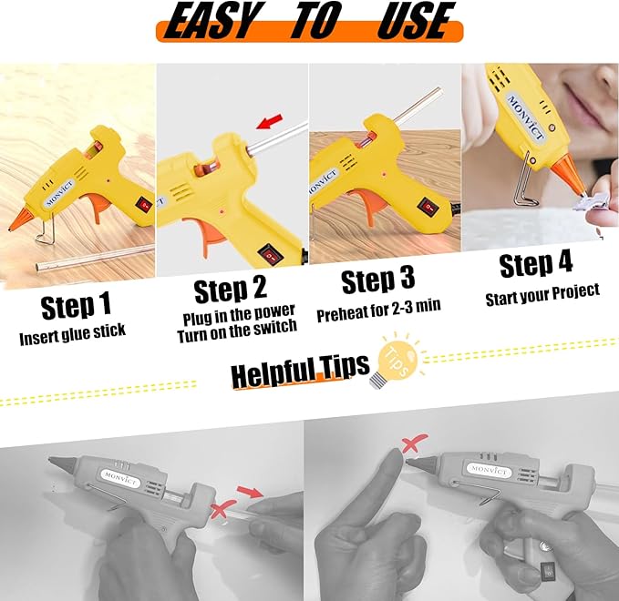 MONVICT 30W Mini Hot Glue Gun Kit, Fast Preheating Glue Gun with Storage Case, 20 Pcs Premium Glue Sticks, 10 Pcs Wood Craft sticks, Hot Melt Glue Gun for School Crafts DIY Arts Gift (Yellow)