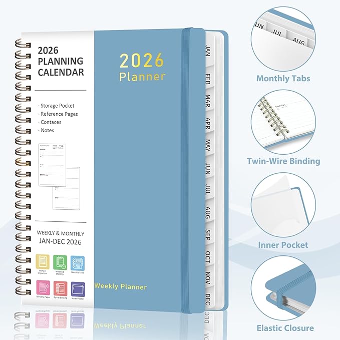2026 Planner, Weekly and Monthly Calendar Academic Planner, Jan 2026 - Dec 2026, Planning Agenda Book for Desk Accessories and School Supplies - Letter Size (8.5'' x 11'')