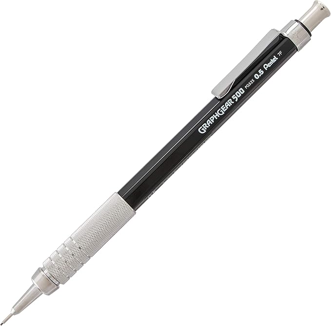 Pentel GraphGear 500 Mechanical Drafting Pencil, (0.5mm), Fine Line, Black Barrel, Pack of 4 (PG525BP4A)