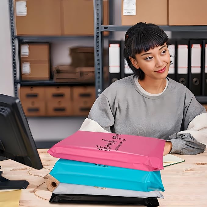 JinRuiKJ Thank You Poly Mailer - 14.5x19 Poly Mailers Variety Pack of 50, 13 Pcs Each Color, Strong Adhesive Shipping Bags for Clothing, Durable Thick Mailer Bags with Self Seal - Mixed Color