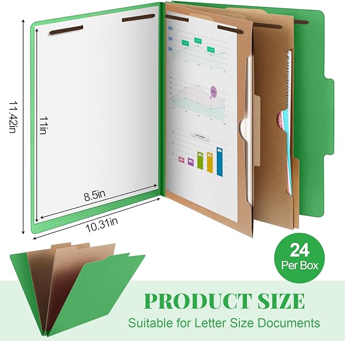 Skyygemm 24 Pcs Classification Folders Letter Size, 2 Pocket Dividers Pressboard File Folder with Fasteners, Expanding File Organizer Bulk for Teachers, Clergy, Office, Church, Christmas (Green)