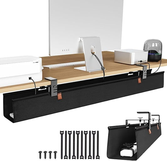 Zilink No Drill Under Desk Cable Management Tray 40" Cord Organizer for Table Clamp/Screw Mount Cable Management Under Desk Waterproof Fabric Cable Management Tray for Office, Home