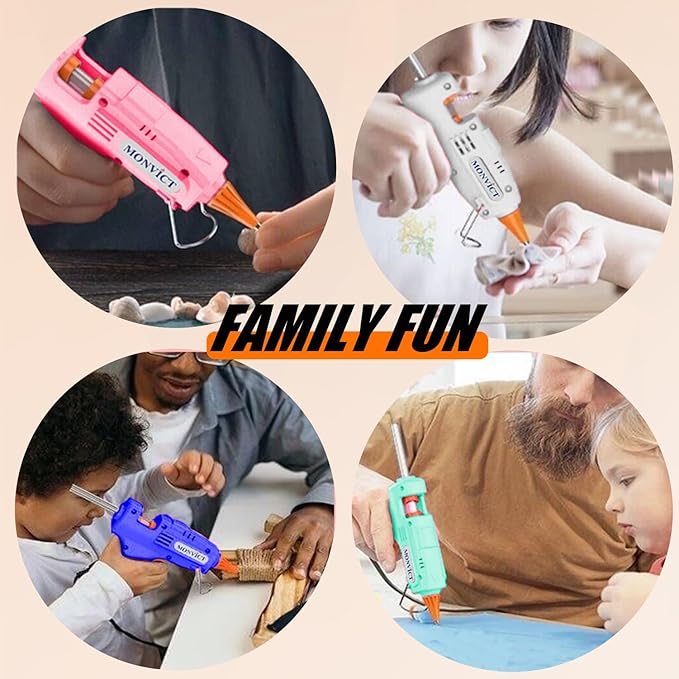 MONVICT Hot Glue Gun Kit, Mini Glue Gun with Carrying Case,20 Pcs Premium Glue Sticks, 10 Pcs Wood Craft sticks, Fast Preheating Hot Melt Glue Gun for School Crafts DIY Arts Gift (Cyan, 30Watts)