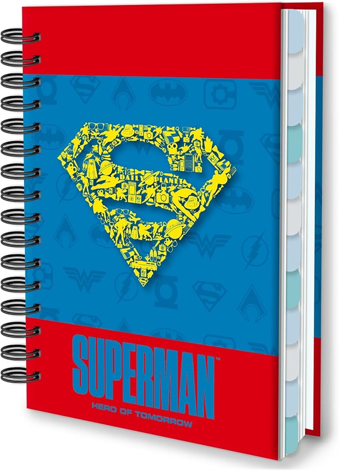 Superhero Academic Planner, Weekly Monthly Daily Agenda, Custom Date Organizer for Time Management, Spiral Bound Notebook with Colorful Tabs,Datebooks for Middle or High School Student (Blue Red)