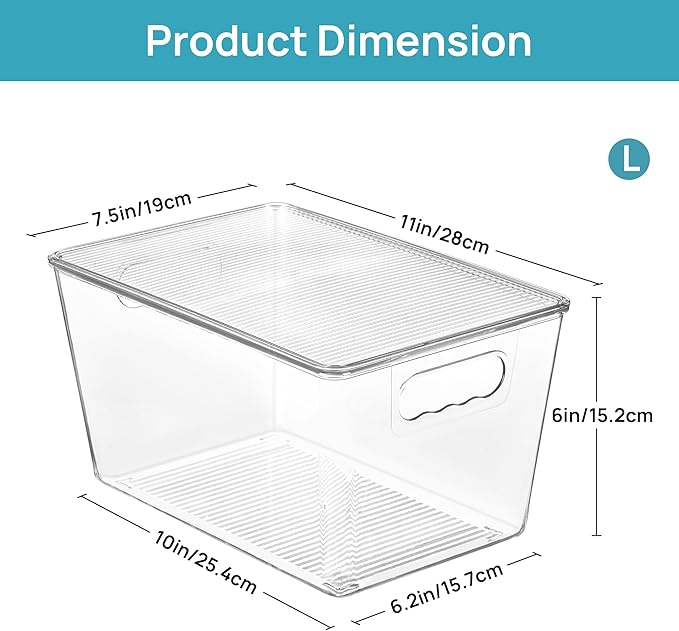Vtopmart 6 Pack Clear Stackable Storage Bins with Lids, Large Plastic Containers with Handle for Pantry Organizer and Storage,Perfect for Bathroom,Cabinet,Kitchen,Fridge,Closet Organization