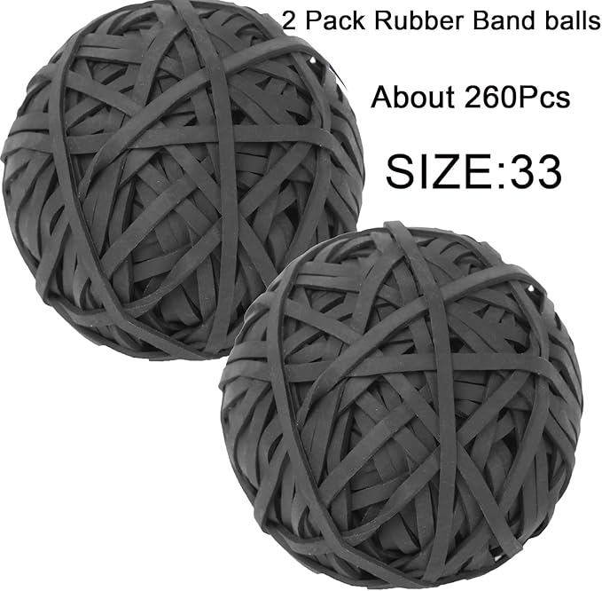 Rubber Band Ball #33 rubber bands Black 2 Pack ball About 260pcs elastic Bands for Office School Home Strong Elastic Band Loop Office Supplies rubber bands size 33