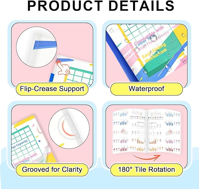 TOTiyea 12 Pack Clear Report Covers with Sliding Bars, 9mm (70 Sheet Capacity) Blue Sliding Bar File Folders, for Letter Size