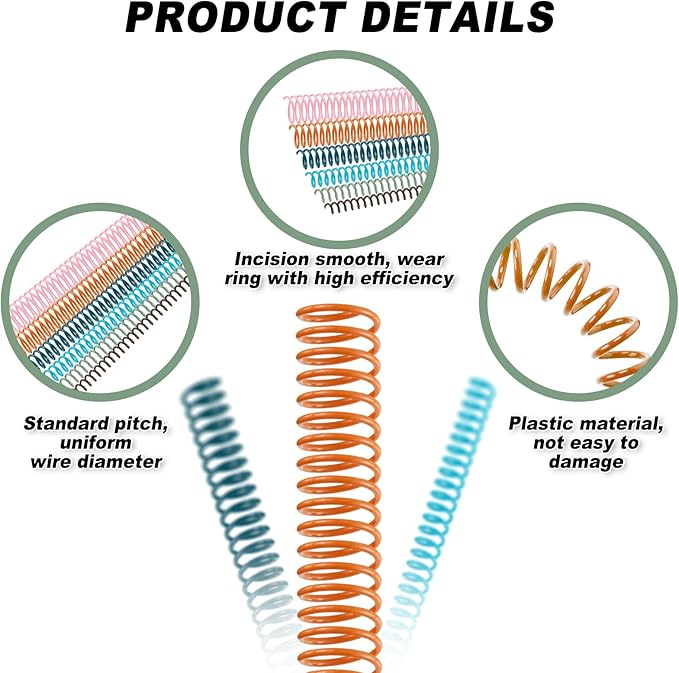 Leinuosen 120 Pack Plastic Spiral Binding Coils Kit Spirals Multi Size Coils for Binding Binder Combs Spines(1/4 5/16 3/8 1/2 5/8 3/4 Inch,Pastel Color)