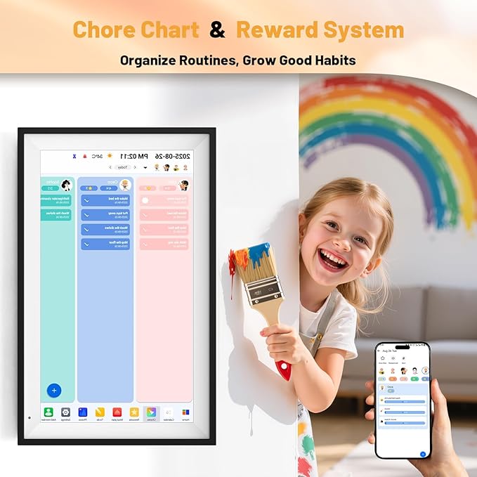 Digital Calendar 15.6" Smart Calendar&Chore Chart, 1920*1080 Interactive Touchscreen Electronic Calendar for Family Schedules, 64GB Wifi Meal Planner, Wall&Desk Mountable, 2025 Calendar-Black