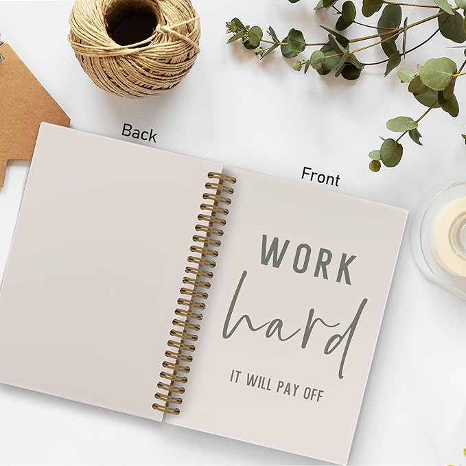 QLMX Work Hard Motivational Spiral Notebook, Inspirational Journal Notebook, Beige Motivational Gifts Notebooks for Work, Inspirational Office Supplies Gifts for Women Men Coworkers Employee, 5.5x8.3