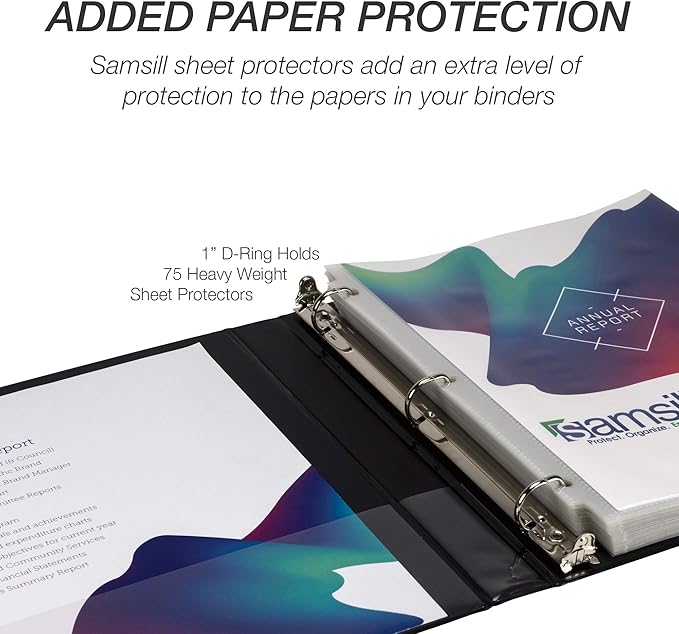 Samsill Durable 1 inch 3 Ring Binder, Made in USA, D Ring Binder, FSC 100% Recycled Chipboard, Black, 12 Pack