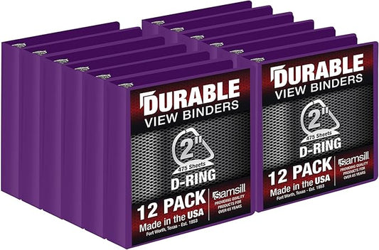 Samsill Durable 2 Inch Binder, Made in The USA, D Ring Binder, Customizable Clear View Cover, Purple, 12-Pack, Holds 475 Pages