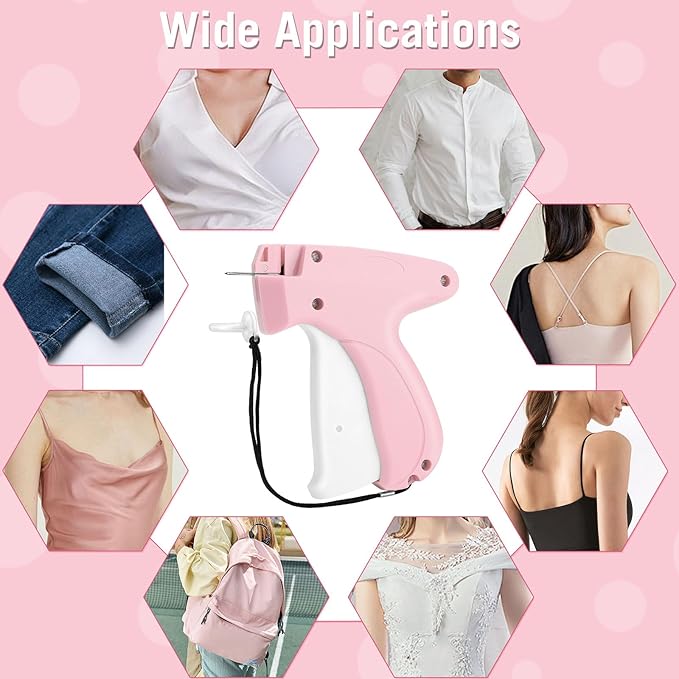 Stitch Gun for Clothes Quick Clothing Fixer & Tagging Gun with 6 Needles & 1000 Black+1000 White Fasteners, Handheld Sewing Tool for Instant Repairs, Quilting, Retail Price Tags No Thread Needed Pink