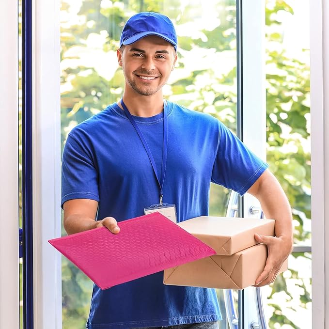 Fuxury Bubble Mailer 8.5x12 Inch 250 Pack Self-Seal Adhesive Padded Envelopes Bulk, Water Resistant Padded Mailers for Mailing,Packaging,Small Business,Shipping, Hot Pink #2