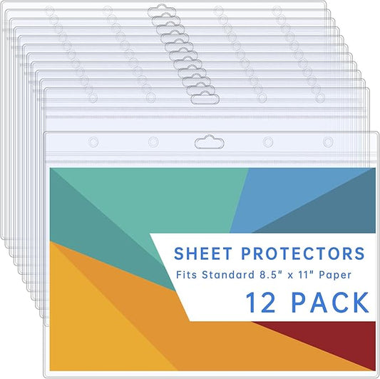 12PCS Hard Sheet Protectors 8.5 x 11 Waterproof Resealable Zip Page Protectors Clear Hard Plastic Sleeves for Photos Birth Certificate, Heavy Duty Document Holder Wall Sign Holder, Horizontal