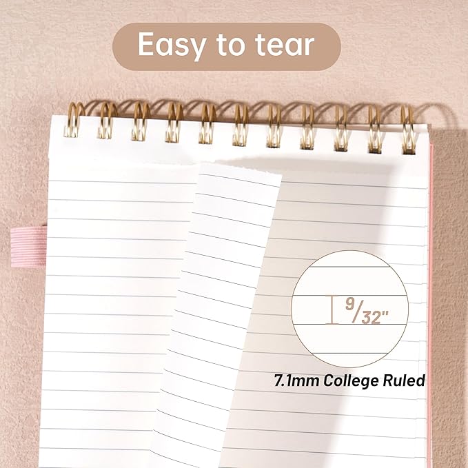 Yoment Top Spiral Notebook 240 Pages Leather Steno Pads 6x9 Top Bound Spiral Notepad 100 GSM College Ruled Notebook Left Handed Notebooks for Work School Office, Pink