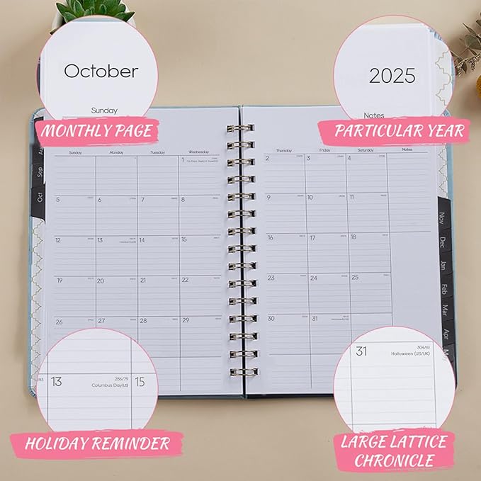 Academic Planner 2025-2026, Weekly and Monthly Calendar Planner, July 2025 - June 2026, 6.4" x 8.5", Faux Leather Cover Yearly Teacher Student Planning Agenda Book with Tabs, Pocket, Notes(Blue)