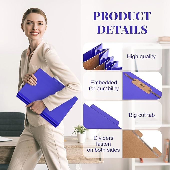 Skyygemm 24 Pcs Classification Folders Letter Size, 3 Divider Pressboard File Folder with Fasteners, Expanding File Organizer Bulk for Teachers, Clergy, Office, Church, Christmas Donations (Purple)
