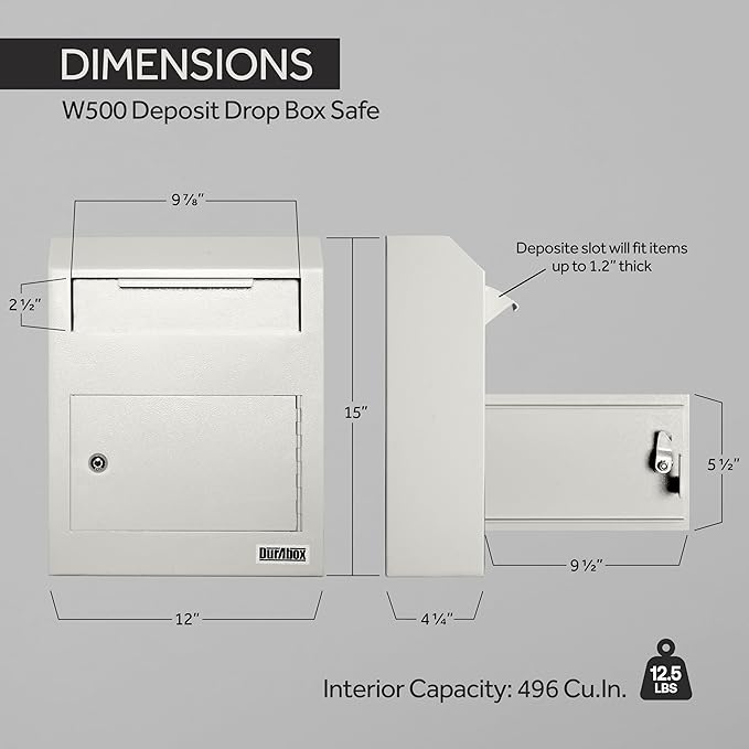 Drop Box Deposit Safe 12 x 4 x 15” Heavy Duty Steel Wall Mount Mailbox for Mail, Letters, Checks, Keys, Cash and more for Home, Office & Commercial Use (W500) (Gray)