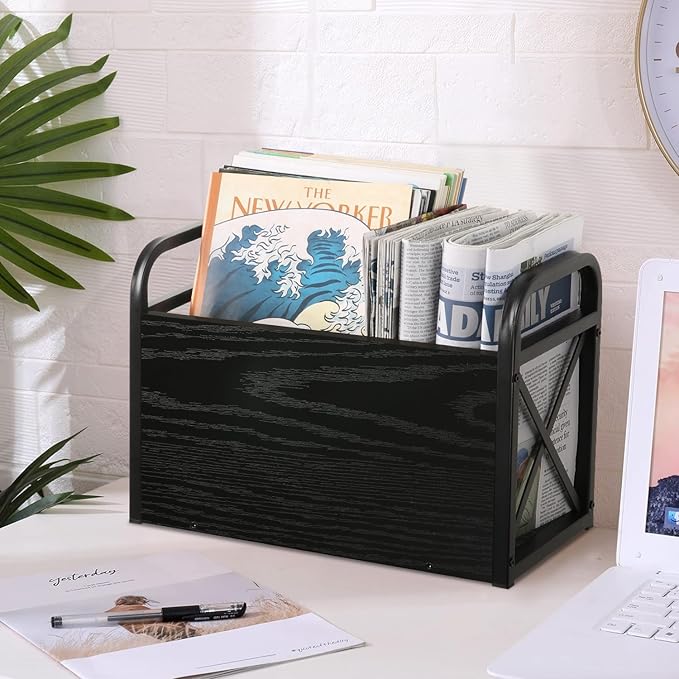 YINMIT Magazine Holder, Magazine Rack Floor, Magazine Storage Basket, Folder Organizer Bin for Books, Newspapers, Tablets (Black)