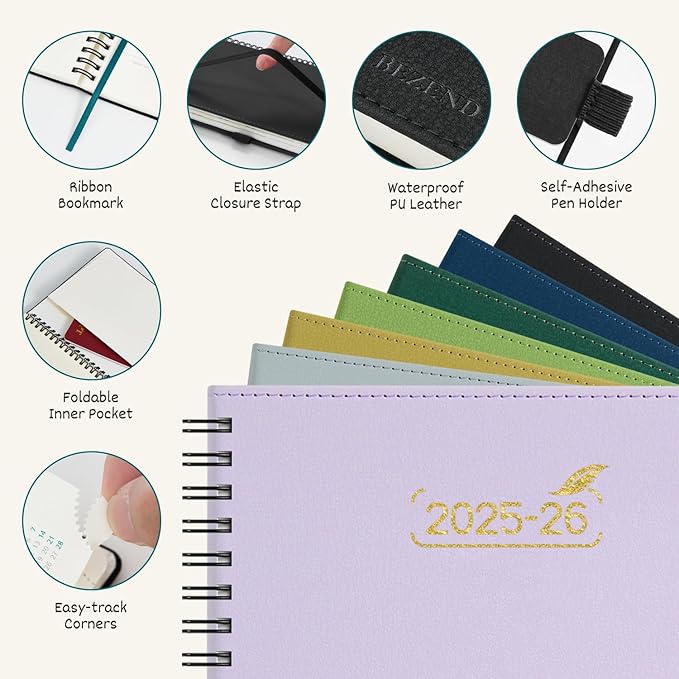 BEZEND Pocket Planner 2026 Weekly and Monthly (3.5" x 6"), 2-Column Calendar Book for Purse (Jul 25-Dec 26), Dual Schedule for Daily Appointment, Spiral Bound, PU Leather Softcover, Evergreen