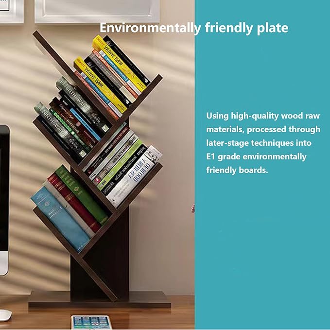 Godferyxin Book Tree Bookshelf, 5-Tier Wood Bookshelf Tree Bookcase for Displaying Books, CDs, Magazines and More at Office, Home or School