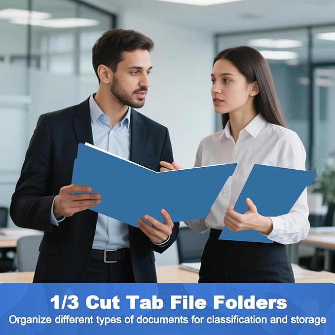 File Folder, HERKKA 30 Pack 1/3 Cut Tab File Folders, File Folders Great for Organizing and Filing, Letter Size, Navy