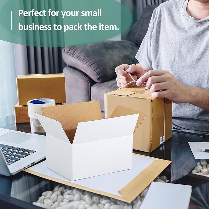 Eupako 8x6x4-Small-Shipping-Boxes-30-Pack-White-Corrugated-Box-Mailers, Cardboard Boxes for Packaging Small Business, Mailing