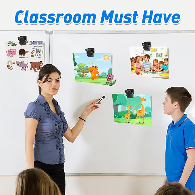 VNDUEEY 24Pcs Strong Whiteboard Magnets Magnetic Clips Heavy Duty, Refrigerator Magnets, Black Metal Magnet Clips for Home, Office, Classroom Teacher Supplies