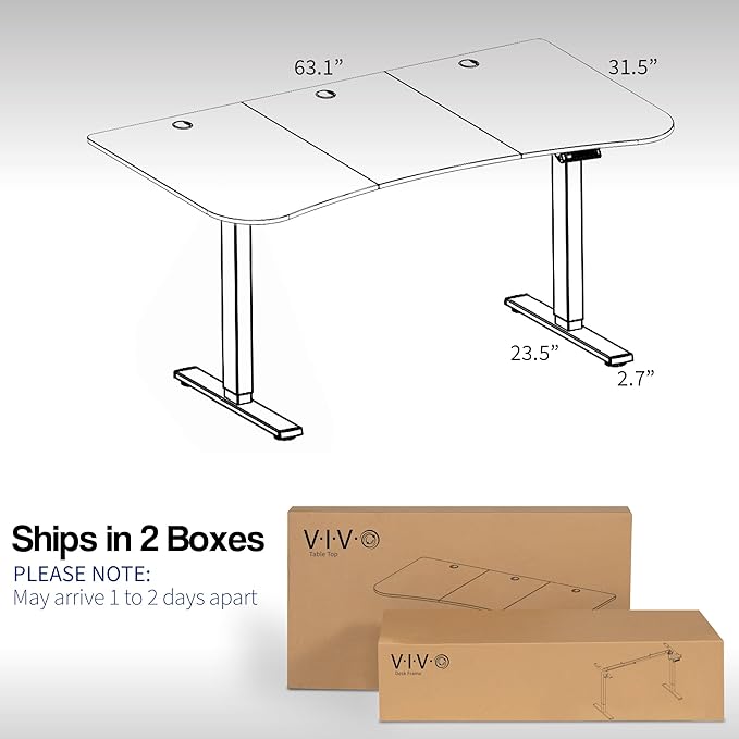 VIVO Electric 63 x 32 in Standing Desk, Memory Height Adjustment, 1B Series, Light Wood Top Black Frame, DESK-KIT-1B1C