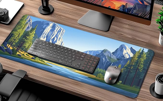 Yosemite Landscape Mouse Pad, National Park Keyboard Desk Mat with Stitched Edge for Gaming, Easy Clean Laptop Desk Writing Mat for Office/Work/Home/Decor(31.5 X 11.8 Inch, 3mm Thick)