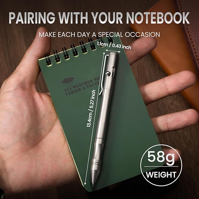 Origin-Joy 2 Pack Stainless Steel Bolt Action Pen Set, Heavy Duty EDC Pocket Gel Tactical Pen With 8 Ballpoint Refills (Sandblasting)