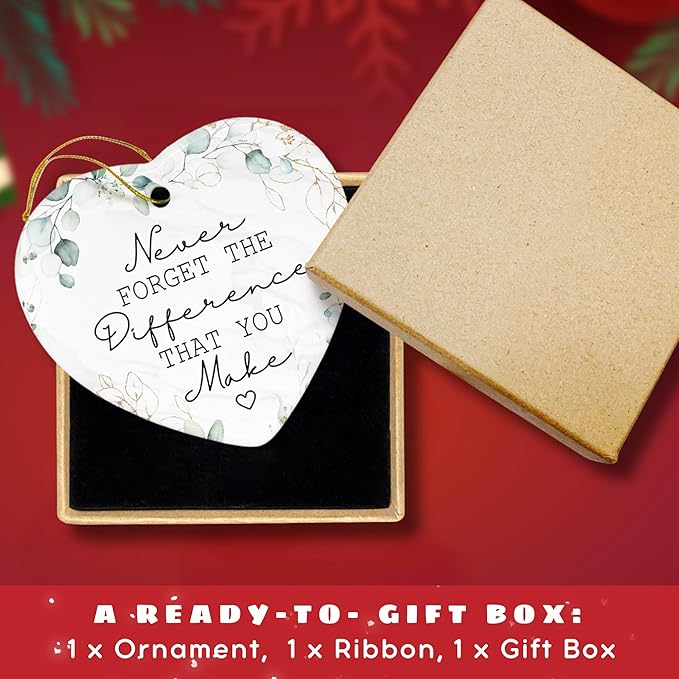 Thank You Gifts - Never Forget The Difference That You Make Ornament - Appreciation Gifts for Women, Boss, Coworker, Teacher, Nurse - Inspirational Farewell Going Away Gift - Ceramic Ornament