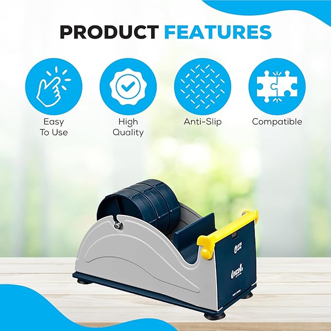 Excell EX-17/3IN JVCC EX-17 Steel Desk Top Tape Dispenser: 3" Wide, Blue/Grey + LuxProdX Sticker