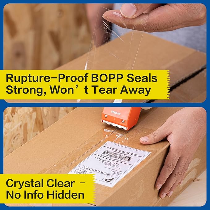 STICK UP Heavy Duty Packing Tape with Dispenser, 1 Roll, 1.88" x 65 YDs, Clear Strong Adhesive Package Sealing Tape for Shipping Moving Boxes, Mailing Supplies and Storage