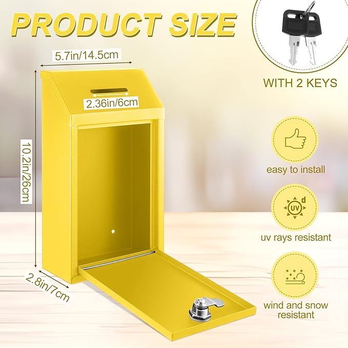 Metal Donation Cash Box Collection Safe Suggestion Box with Lock Wall Mounted Mailbox Delivery Ballot Container for Home Office Outdoor Door