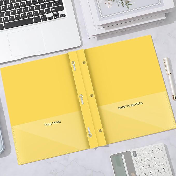 Henoyso 48 Pcs Plastic Folders with Clear Front Pocket and 3 Prong Take Home Plastic 2 Pocket Folder Back to School for Students Parent Teacher Communication for School Office (Yellow)