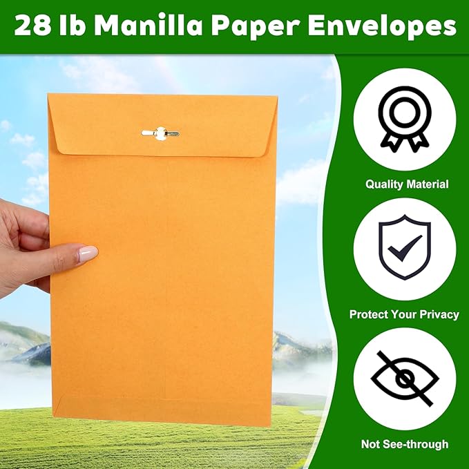 SHENLIU 100Pcs Clasp Envelopes, 3 Sizes Brown Paper Envelopes with Clasp Closure Yellow Manilla Folders for Home, Office, Business, Legal for Filing Storing Mailing Documents (9x12", 6x9", 5x7")