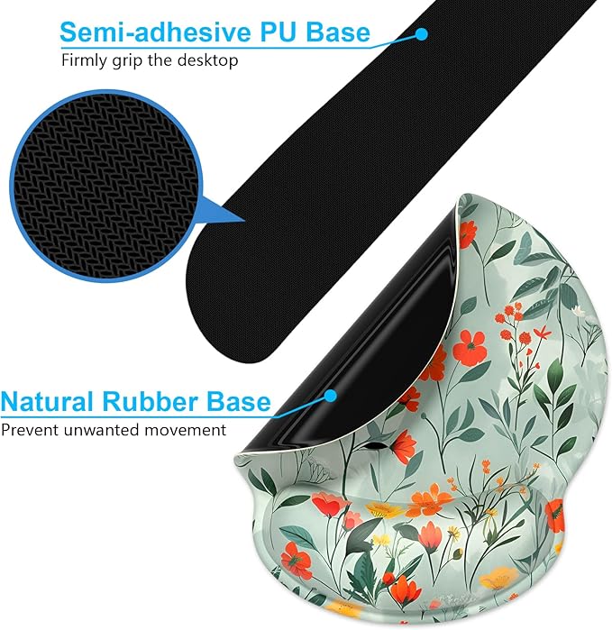 Dapesuom Keyboard Wrist Rest and Mouse Pad with Wrist Support, Cute Memory Foam Cushion for Keyboard and Mouse Set, Desktop Pad Rests with Non Slip Base for Easy Typing & Pain Relief, Simple Flowers